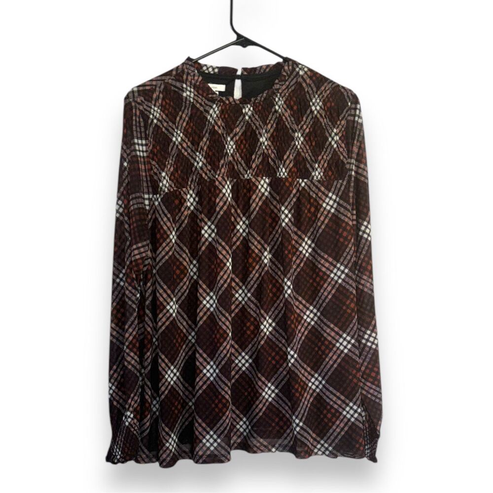 Maurice’s melody mesh plaid long sleeve high neck blouse sz 1X flowy career offi - Picture 3 of 5